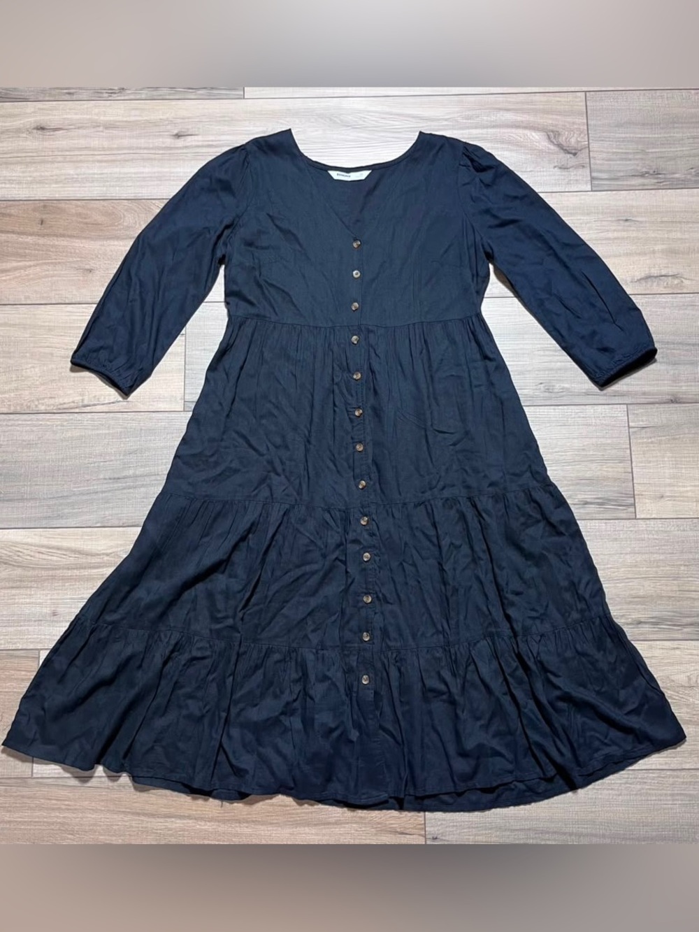 Sonoma Goods For Life Womens Button Front Tiered 3/4 Sleeve Dress Size PS Black